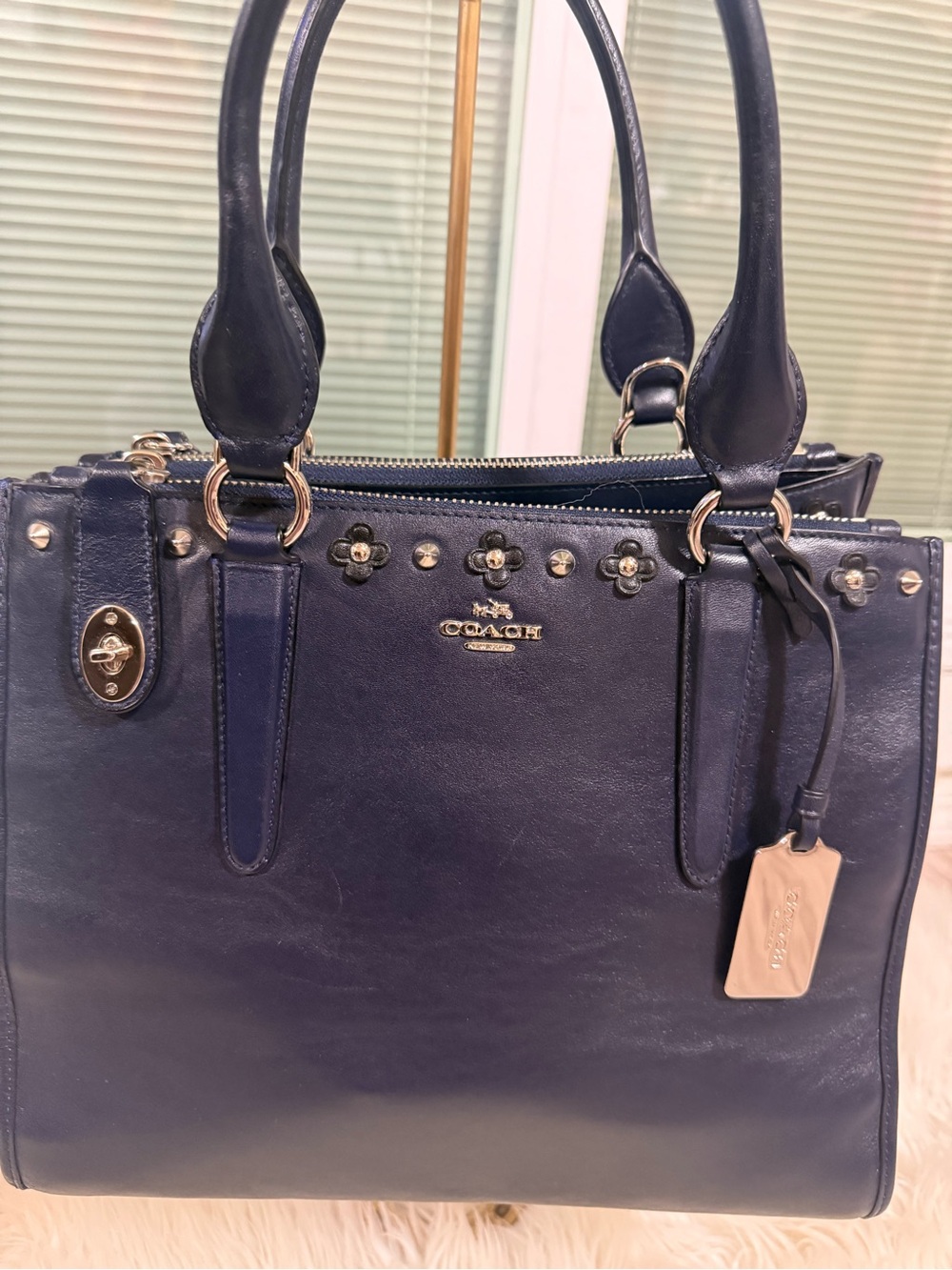 Coach Navy Leather Top-Handle Satchel - Picture 4 of 9